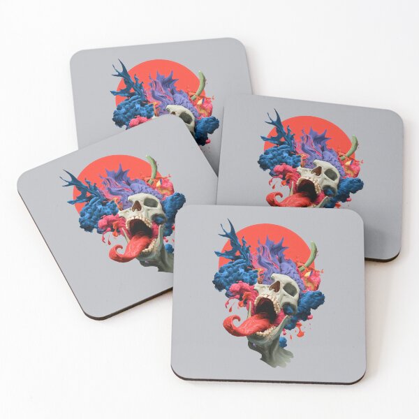 Item preview, Colorful Screaming Skull Art with Paint Splash and Red Sun designed and sold by peterdesigns.