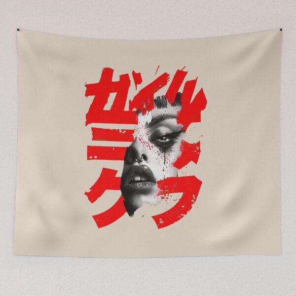 Item preview, Japanese Katakana Punk Woman Portrait Graphic Art designed and sold by peterdesigns.