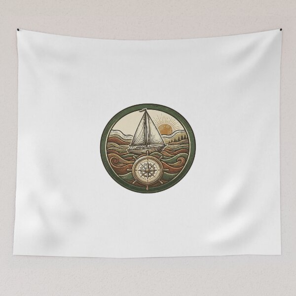 Item preview, Vintage Sailboat & Compass - Nautical Sailing Adventure designed and sold by The Red Lime.