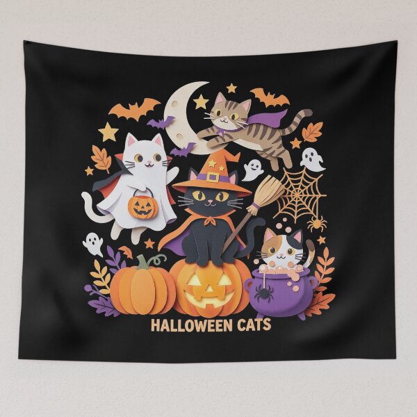 Item preview, Halloween Cats Spooky Papercraft Kittens Trick or Treat Graphic Art designed and sold by CuteKats.