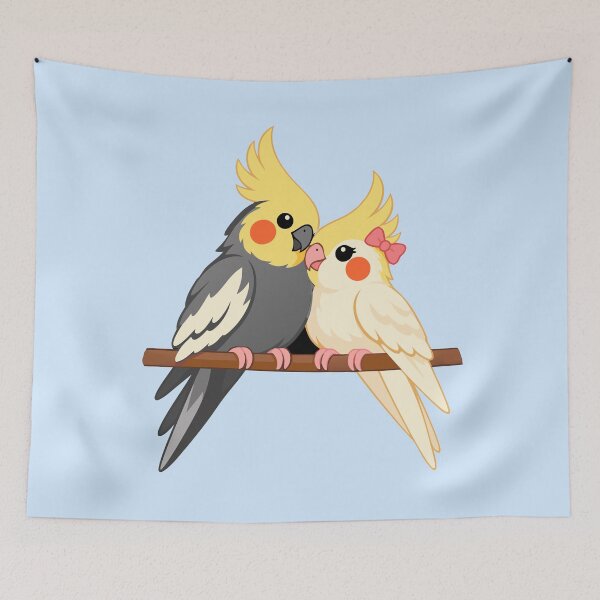 Item preview, Cockatiel Couple on a Branch - Cute Bird Love Art designed and sold by karamram.