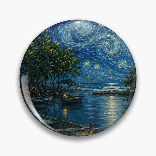Item preview, Moonlit Mangrove Lagoon Starry Night Coastal Art designed and sold by Amalia Gutyz.
