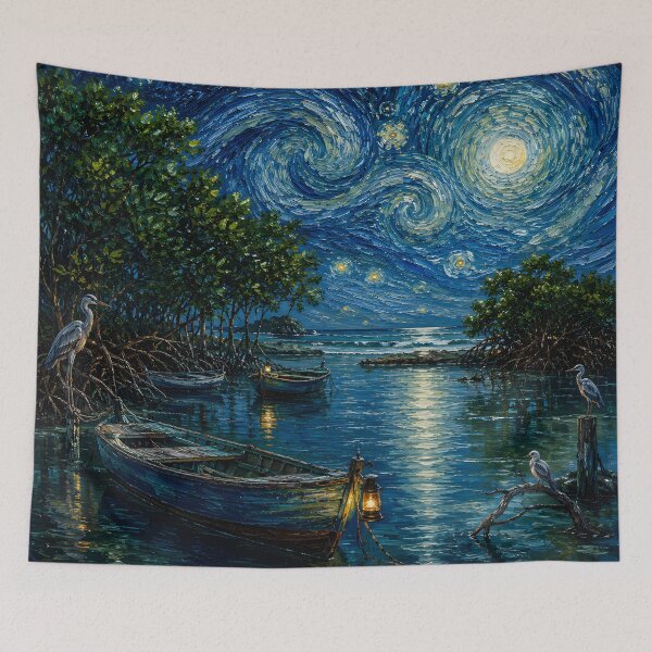 Item preview, Moonlit Mangrove Lagoon Starry Night Coastal Art designed and sold by Amalia Gutyz.