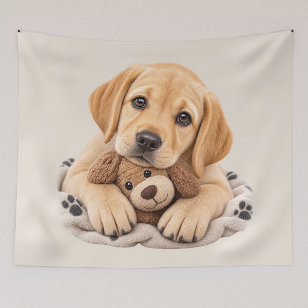 Item preview, Cute Golden Labrador Puppy with Teddy bear - Adorable dog lover Gift designed and sold by Nature's Palette.