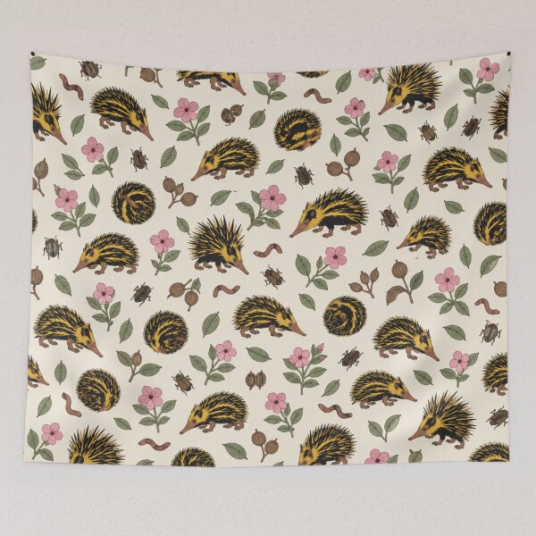 Item preview, Tenrec Madagascar Animal Pattern | Spiky Streaked Tenrecs with Periwinkle Flowers and Beetles designed and sold by StickyGuys.