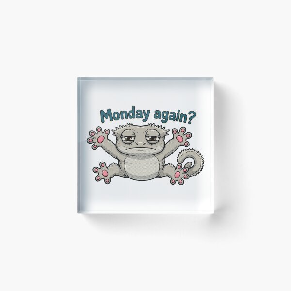Item preview, Monday Again Funny Crested Gecko Flat on Glass Sticker designed and sold by LunaAdventurer.