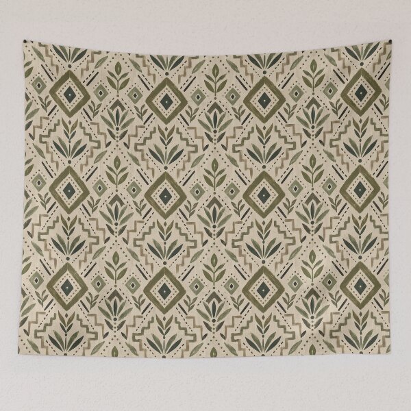 Item preview, Olive Green Boho Botanical Diamond Geometric Pattern designed and sold by Apex Designs.