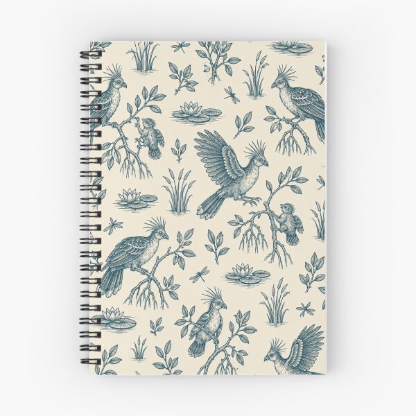 Item preview, Hoatzin Toile Pattern | Punk Crested Amazon Stinkbird Toile de Jouy in Teal with Lilies and Mangroves designed and sold by StickyGuys.