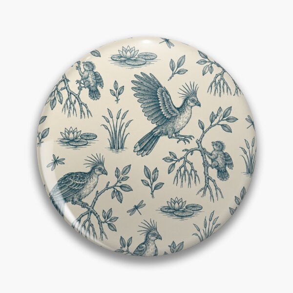 Item preview, Hoatzin Toile Pattern | Punk Crested Amazon Stinkbird Toile de Jouy in Teal with Lilies and Mangroves designed and sold by StickyGuys.