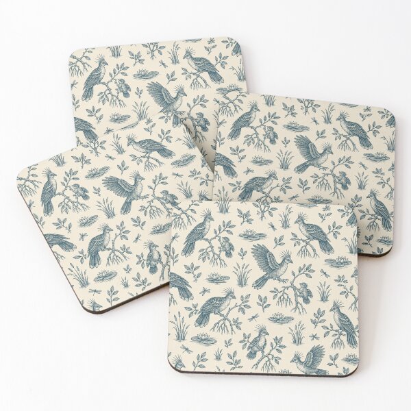 Item preview, Hoatzin Toile Pattern | Punk Crested Amazon Stinkbird Toile de Jouy in Teal with Lilies and Mangroves designed and sold by StickyGuys.