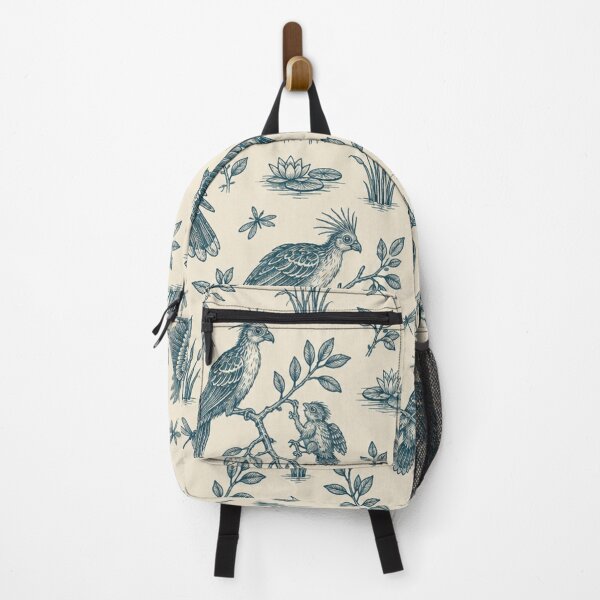 Item preview, Hoatzin Toile Pattern | Punk Crested Amazon Stinkbird Toile de Jouy in Teal with Lilies and Mangroves designed and sold by StickyGuys.