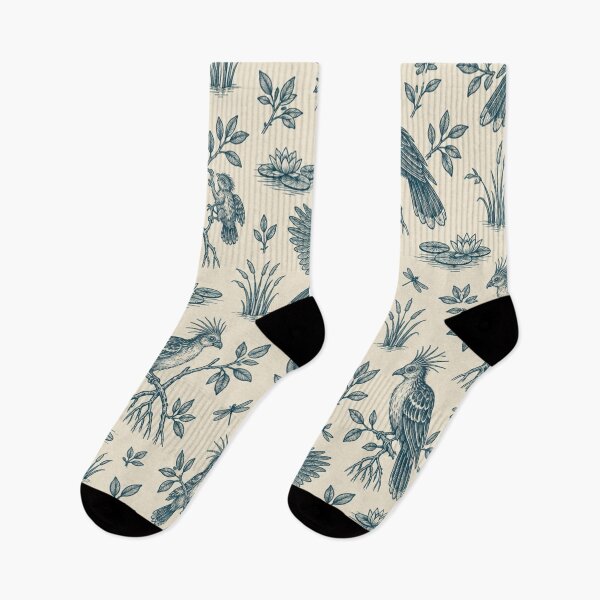 Item preview, Hoatzin Toile Pattern | Punk Crested Amazon Stinkbird Toile de Jouy in Teal with Lilies and Mangroves designed and sold by StickyGuys.