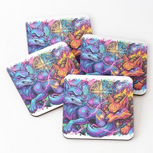 Item preview, Wolf and Fox Art, Blue Wolf with Fire Fox designed and sold by Terra Nova Collective.