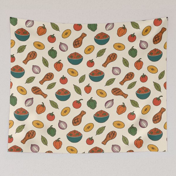 Item preview, Jollof Rice West African Food Pattern | Jollof, Fried Plantain, Chicken and Scotch Bonnet Peppers designed and sold by StickyGuys.