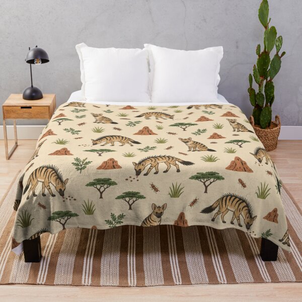 Item preview, Aardwolf African Animal Pattern | Striped Hyena Relative with Termite Mounds and Acacia Trees designed and sold by StickyGuys.