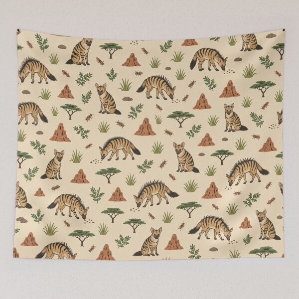 Item preview, Aardwolf African Animal Pattern | Striped Hyena Relative with Termite Mounds and Acacia Trees designed and sold by StickyGuys.