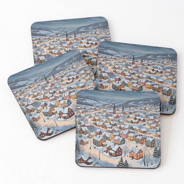 Item preview, Cozy Snowy Christmas Village at Night - Winter Wonderland with Full Moon designed and sold by Deepsleepstudio.