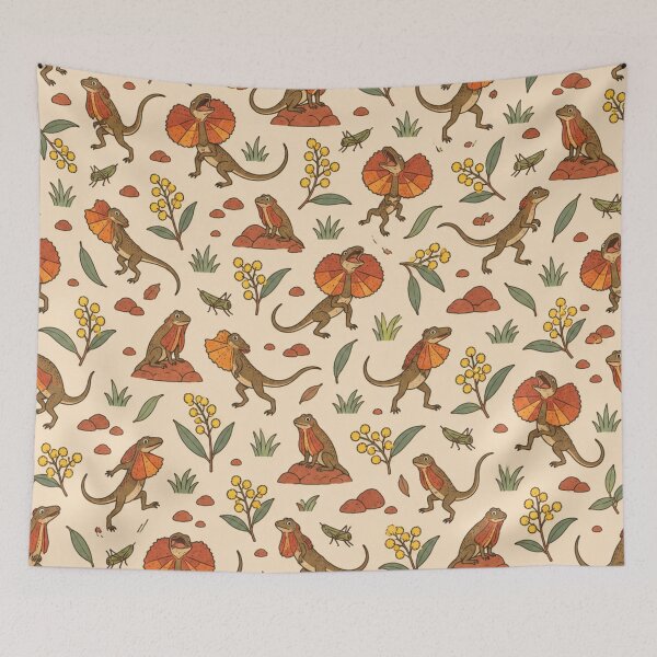 Item preview, Frilled Lizard Australian Reptile Pattern | Frilled Neck Lizards with Wattle, Gum Leaves and Grasshoppers designed and sold by StickyGuys.