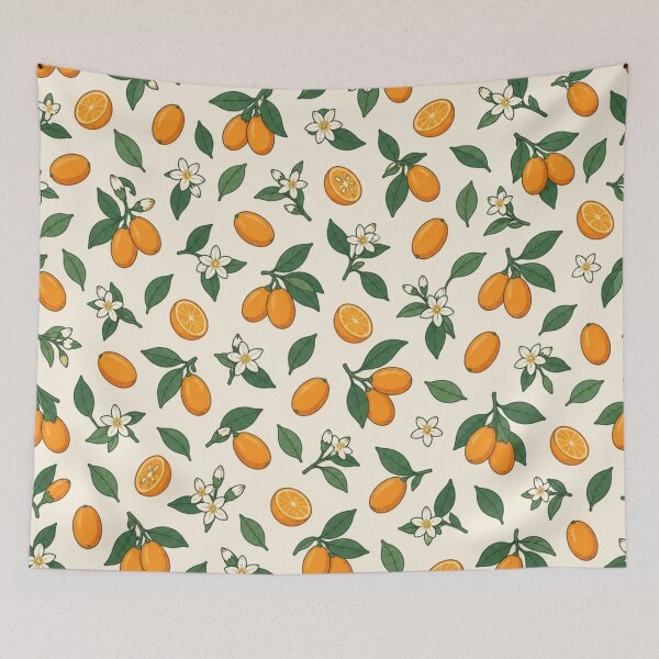Item preview, Kumquat Botanical Fruit Pattern | Kumquat Branches, Blossoms and Halved Kumquats on Cream designed and sold by StickyGuys.