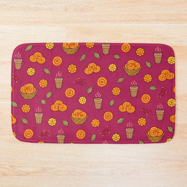 Item preview, Jalebi Indian Sweets Pattern | Orange Jalebi Spirals, Masala Chai, Marigolds and Saffron on Pink designed and sold by StickyGuys.