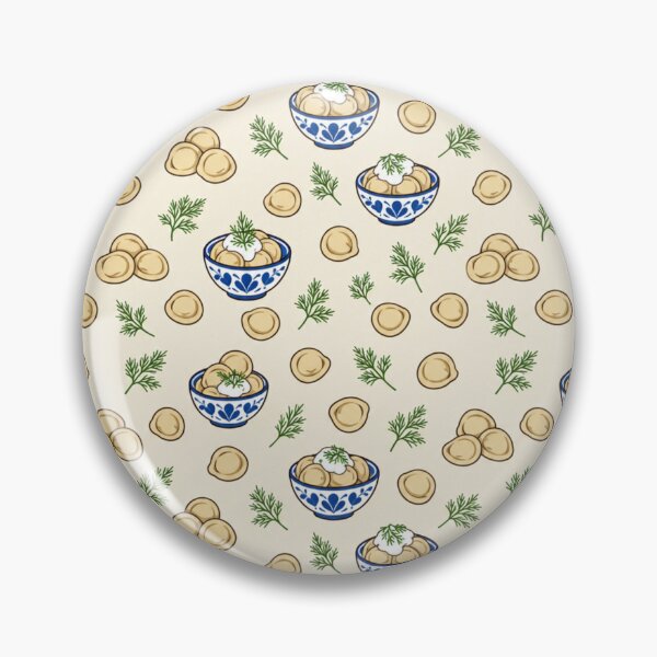 Item preview, Pelmeni Dumpling Kitchen Pattern | Russian Dumplings with Sour Cream and Dill in Blue Folk Bowls designed and sold by StickyGuys.