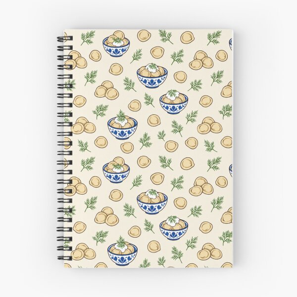 Item preview, Pelmeni Dumpling Kitchen Pattern | Russian Dumplings with Sour Cream and Dill in Blue Folk Bowls designed and sold by StickyGuys.
