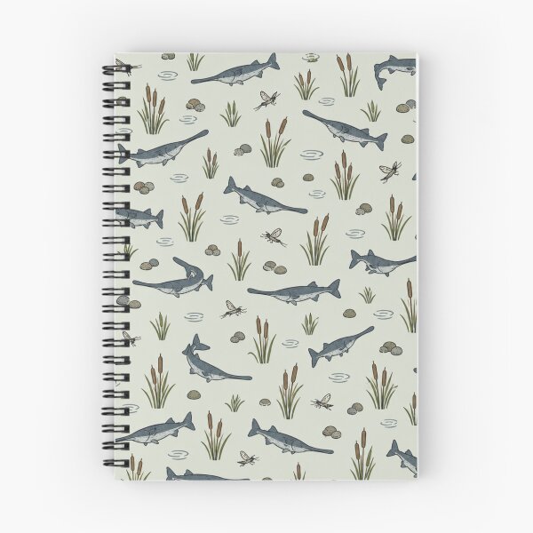 Item preview, Paddlefish Vintage Fishing Pattern | Ancient River Fish with Paddle Snouts, Cattails and Mayflies designed and sold by StickyGuys.