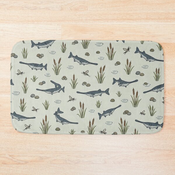 Item preview, Paddlefish Vintage Fishing Pattern | Ancient River Fish with Paddle Snouts, Cattails and Mayflies designed and sold by StickyGuys.