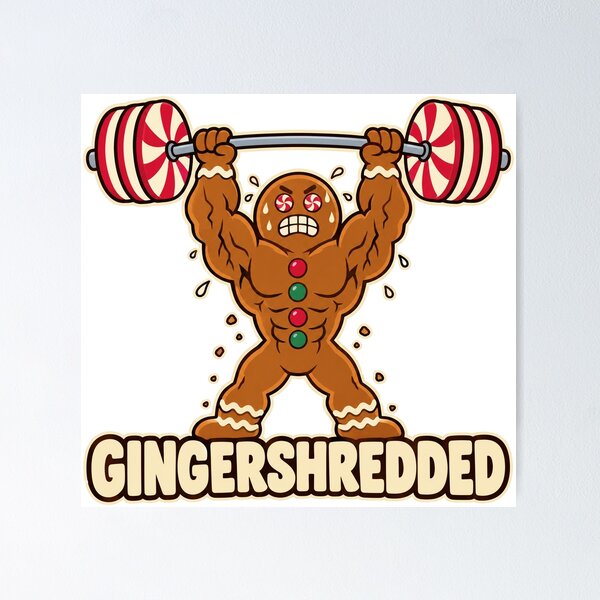 Item preview, Gingershredded Gym Gingerbread Man designed and sold by CerealBoxInk.