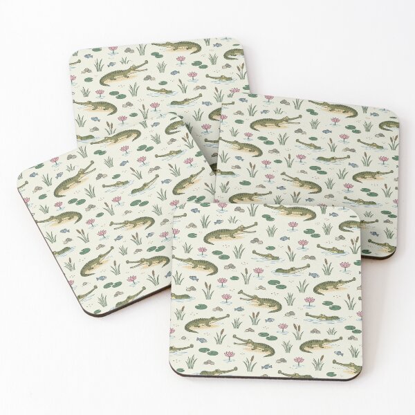 Item preview, Gharial Indian Crocodile Pattern | Thin Snouted Gharials with Lotus Flowers and Lily Pads designed and sold by StickyGuys.