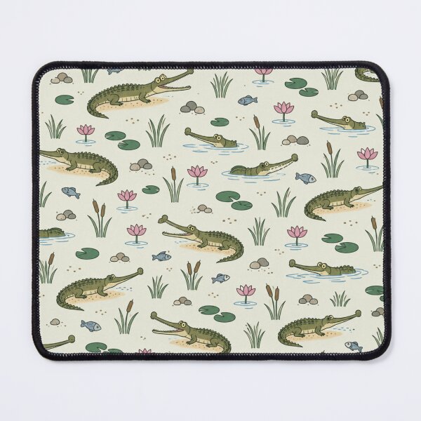 Item preview, Gharial Indian Crocodile Pattern | Thin Snouted Gharials with Lotus Flowers and Lily Pads designed and sold by StickyGuys.