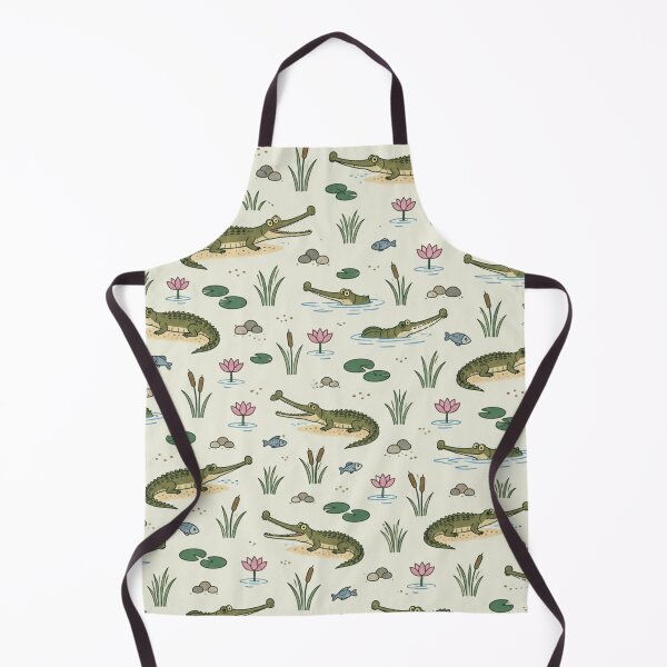Item preview, Gharial Indian Crocodile Pattern | Thin Snouted Gharials with Lotus Flowers and Lily Pads designed and sold by StickyGuys.