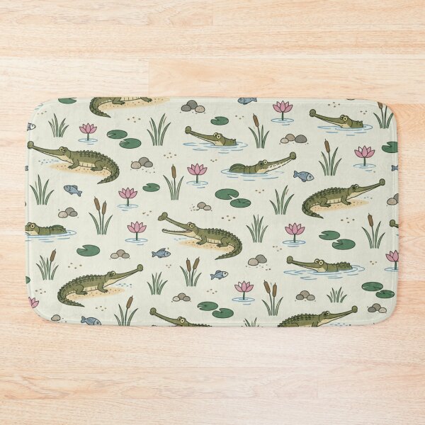 Item preview, Gharial Indian Crocodile Pattern | Thin Snouted Gharials with Lotus Flowers and Lily Pads designed and sold by StickyGuys.