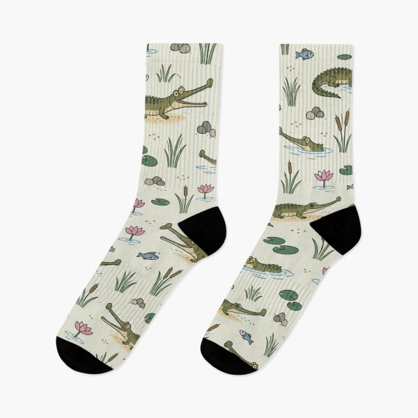 Item preview, Gharial Indian Crocodile Pattern | Thin Snouted Gharials with Lotus Flowers and Lily Pads designed and sold by StickyGuys.