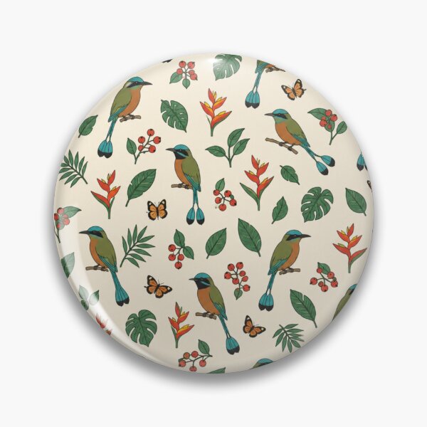 Item preview, Motmot Tropical Bird Pattern | Turquoise Browed Motmots with Racket Tails and Heliconia Flowers designed and sold by StickyGuys.