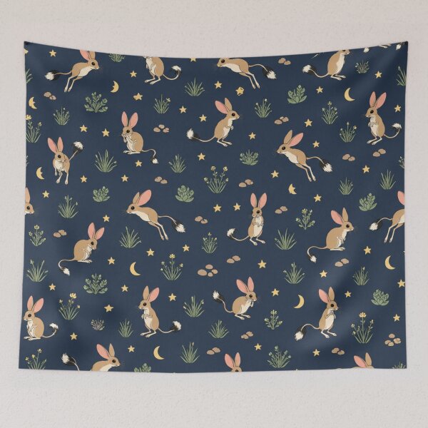 Item preview, Jerboa Desert Night Pattern | Long Eared Jerboas Hopping Under the Moon and Stars on Navy designed and sold by StickyGuys.