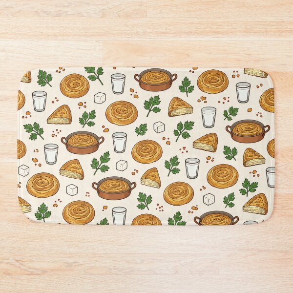 Item preview, Burek Balkan Bakery Pattern | Coiled Burek Pies, Flaky Pastry Slices, Yogurt and Copper Pans designed and sold by StickyGuys.