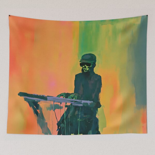 Item preview, Skeleton Musician Keyboard Synthesizer Painting Art designed and sold by Lunat1kk.