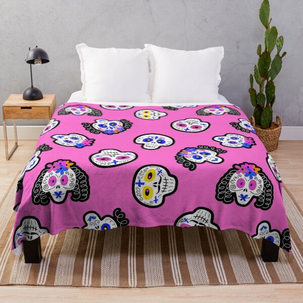 Item preview, Halloween Sugar Skulls Pattern On Bright Pink Background designed and sold by DEC02.