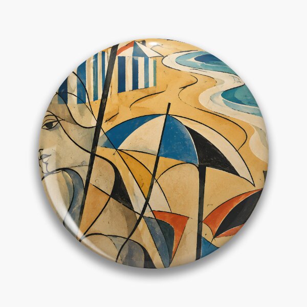 Item preview, Retro Beach Woman and Umbrellas Geometric Coastal Art designed and sold by Amalia Gutyz.