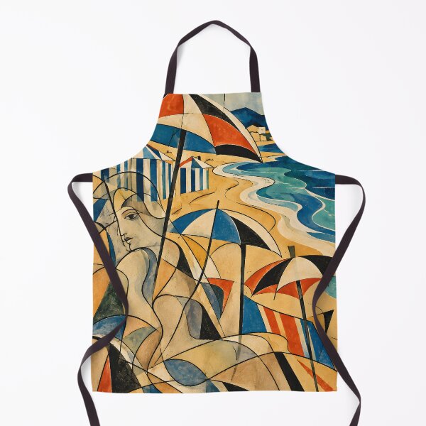 Item preview, Retro Beach Woman and Umbrellas Geometric Coastal Art designed and sold by Amalia Gutyz.