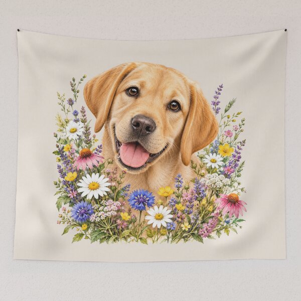Item preview, Golden Labrador with wildflowers - Cute Floral Dog Portrait designed and sold by Nature's Palette.
