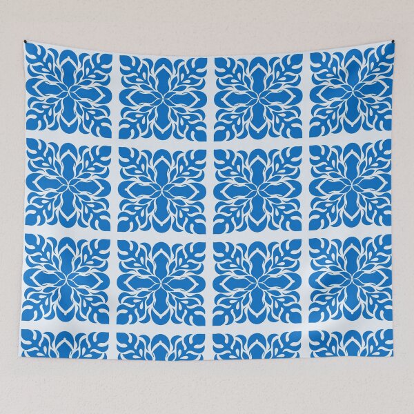 Item preview, Blue Hawaiian Quilt Pattern Tropical Leaves designed and sold by Small Kine Prints.