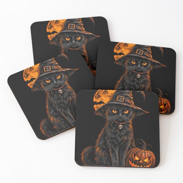 Aperçu de l'œuvre Chat noir effrayant et fou avec une citrouille d'Halloween créée et vendue par COOL CAP.