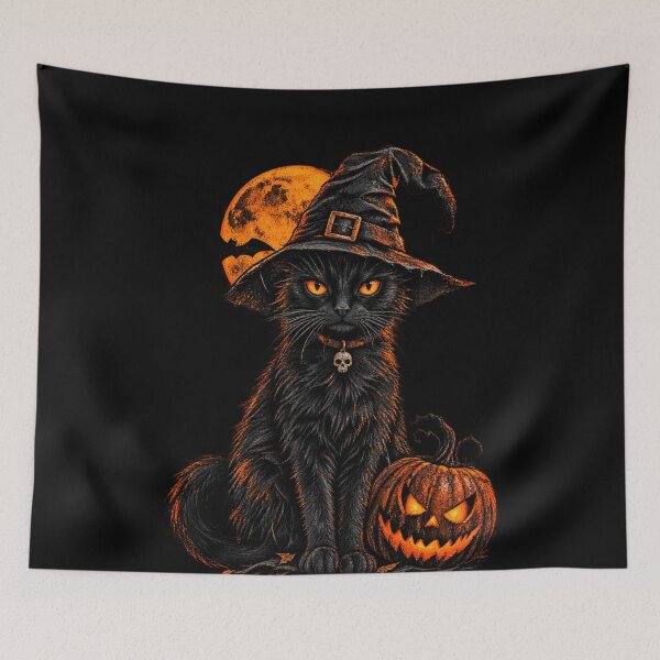 Item preview, Spooky Mad Black Cat with Halloween Pumpkin designed and sold by COOL CAP.