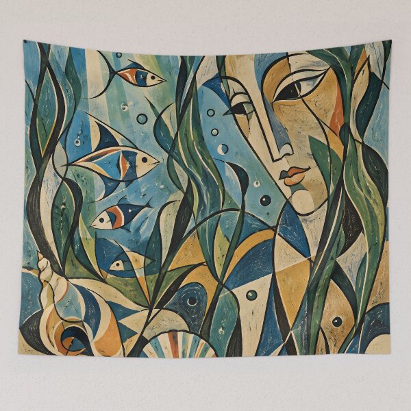 Item preview, Underwater Woman with Fish and Seaweed Geometric Ocean Art designed and sold by Amalia Gutyz.