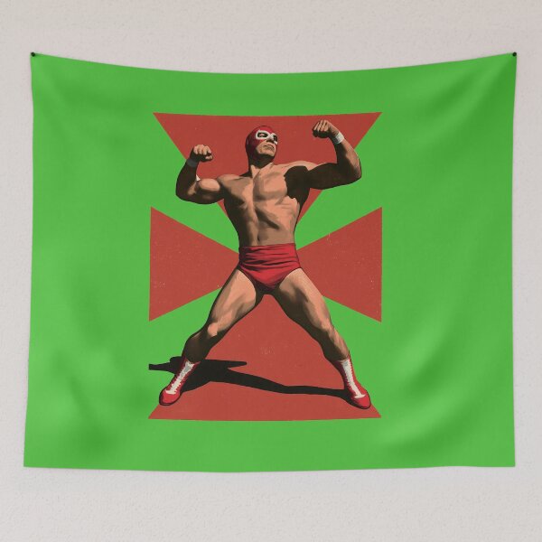 Item preview, Retro Luchador Wrestler Flexing Vintage 60s Poster Art designed and sold by peterdesigns.