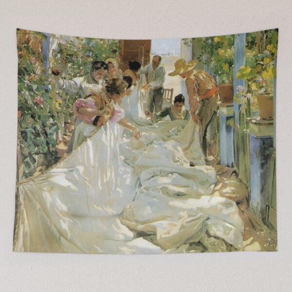 Item preview, Impressionist Seascape Wall Art, Mending the Sail by Joaquín Sorolla, Vintage Mediterranean Painting designed and sold by RickE.