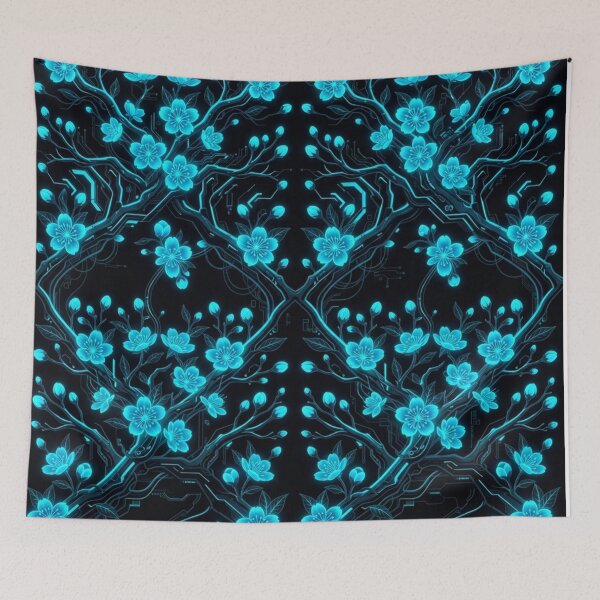 Item preview, Glowing Cyberpunk Neon Blue Cherry Blossom Tree designed and sold by Owcomm.