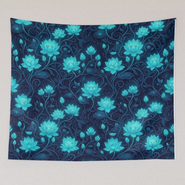 Item preview, Bioluminescent Cyan Lotus Blossom Floral Pattern designed and sold by Owcomm.